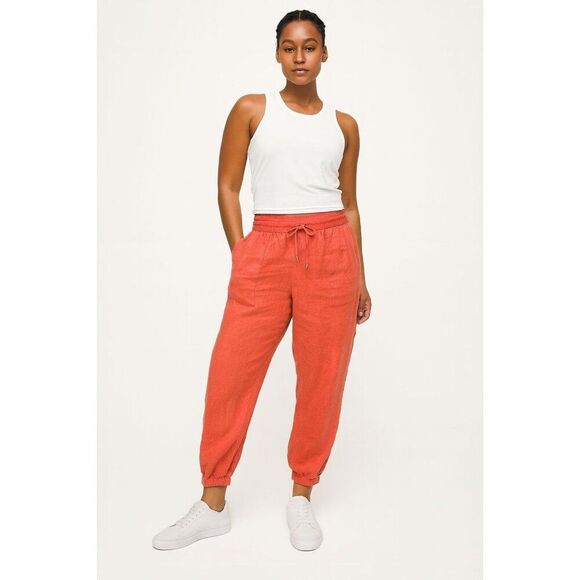 Athleta Pants - Athleta Women’s Retreat 100% Linen Jogger Pants Persimmon Coral Size 16